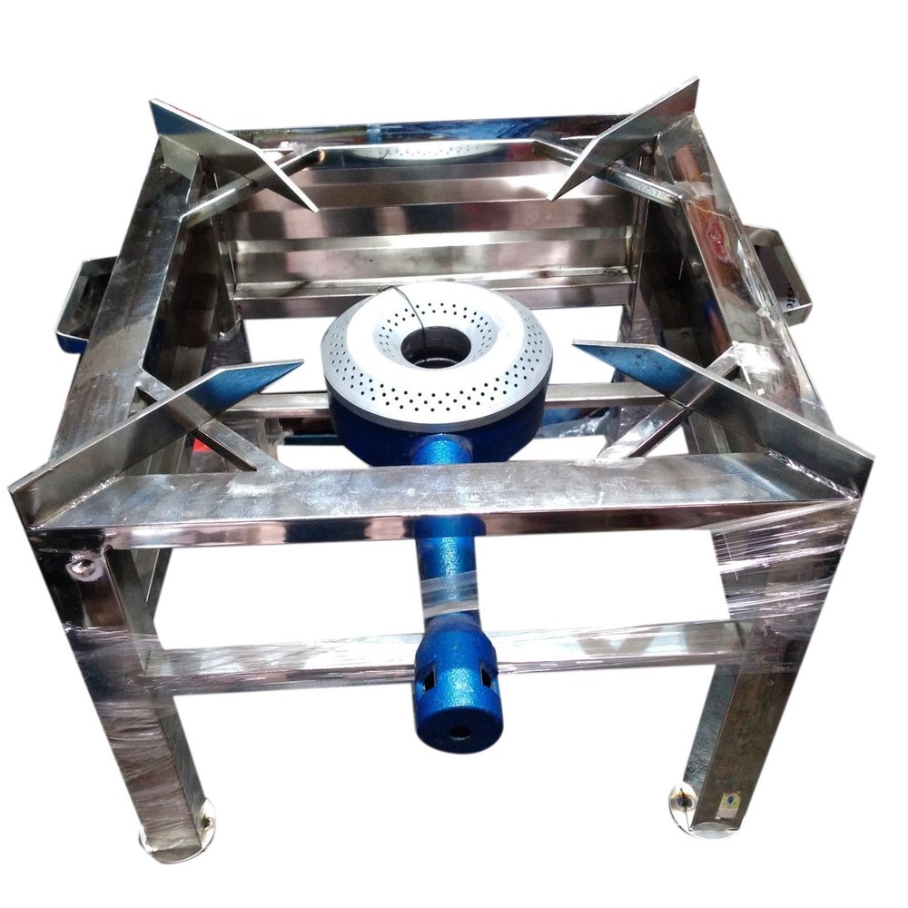 Stainless Steel Single Burner Bulk Cooking Range / Commercial Stove / Chulha Square Frame Bio Gas