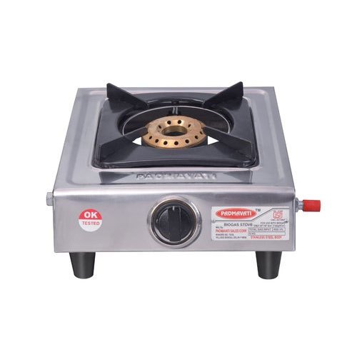 Single Burner Biogas Stove, Manual Ignition, Stainless Steel Body