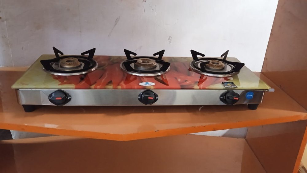 3 Burner Marble Gas Stove, Stainless Steel