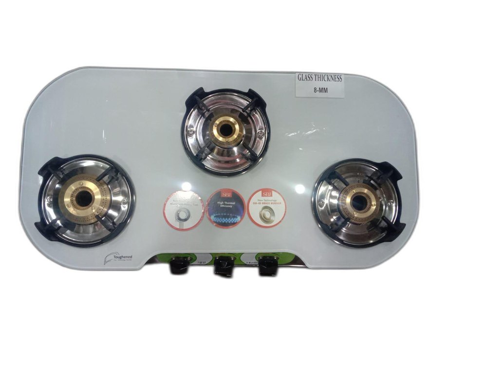 3 White Glass Top Gas Stove, For Kitchen, Size: 18 X 40 Inch