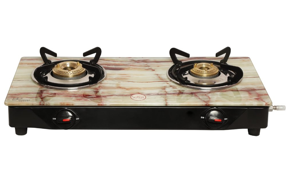 White Marble-2 Burners Compact Gas Stove-Aristocratic Surya For Kitchen