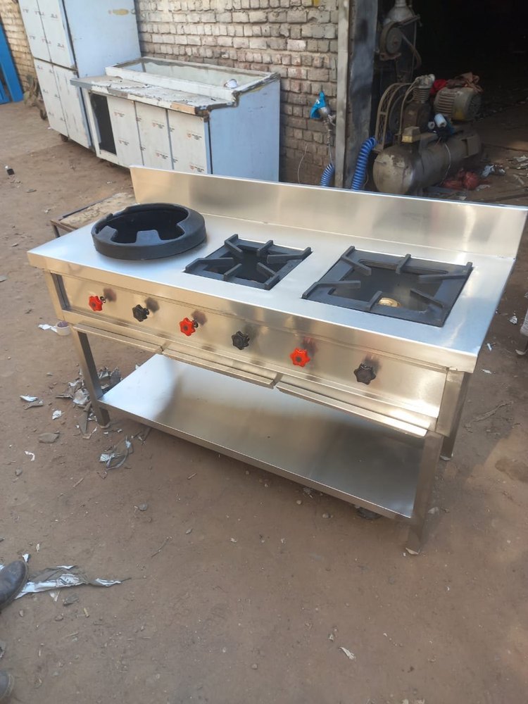 3 LPG SS 2 Indian 1 Chinese Cooking Range, For Commercial img