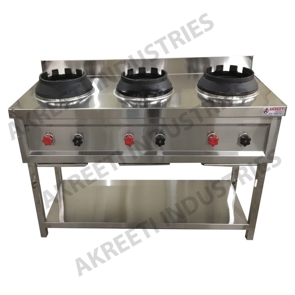 Akreeti 3 Three Burner Chinese Gas Range, For Commercial