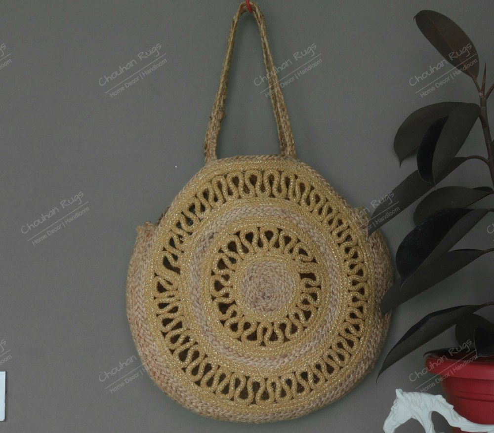 Long Shoulder Length Open Handmade Carry Bag Indian Handwoven Beautiful Round Jute Bag