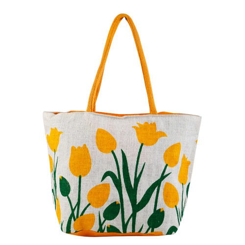 Assorted Color Floral Print Jute Bag