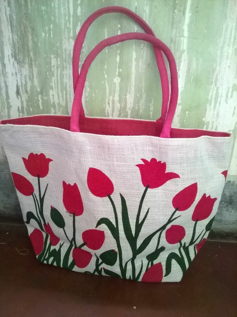 Flower Long Shoulder Length Jute Bag printed, Size/Dimension: 14x16, Capacity: 3kg