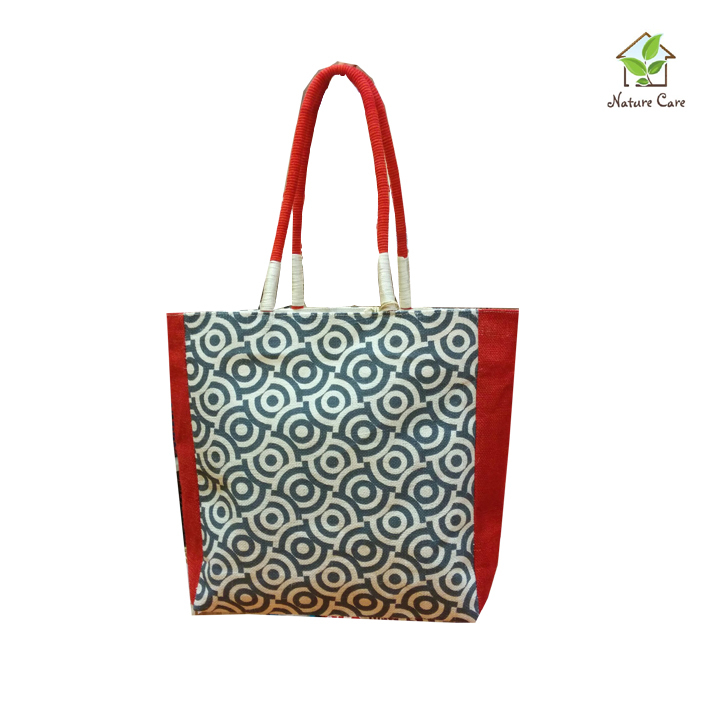 pattern print on body Jute Ladies Bag With Colored Gusset