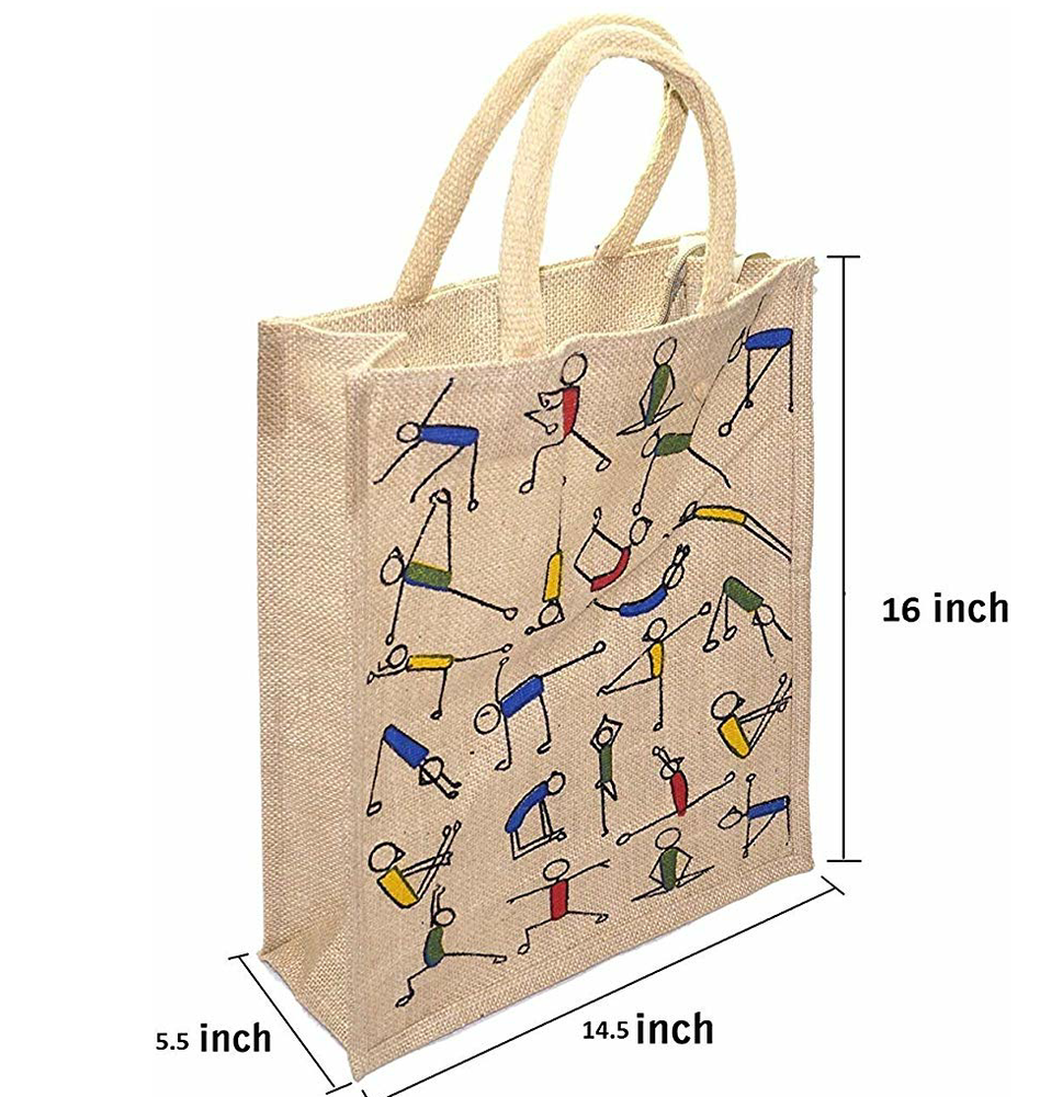 Yoga Print Century Printed Jute Bag, Size: 10x12, Capacity: 6 kg