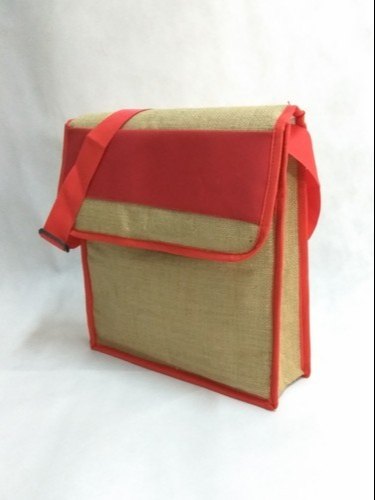 Red and Brown Polyester Plain Jute Conference Bag, For Promotion, Size: 14x12x4 Inch