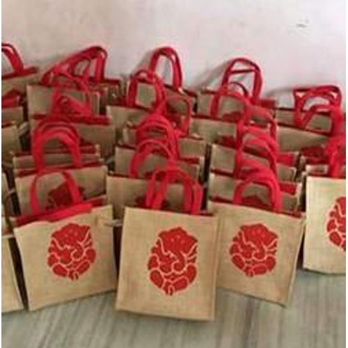 Tape Jute Printed Shopping Bags, Size: H12xL10W4