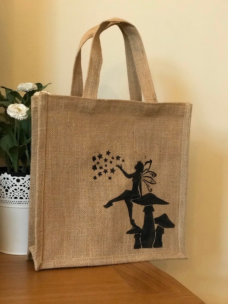 Brown Printed Jute Fashion Tote Bag, Size: 10*5*10 Inch