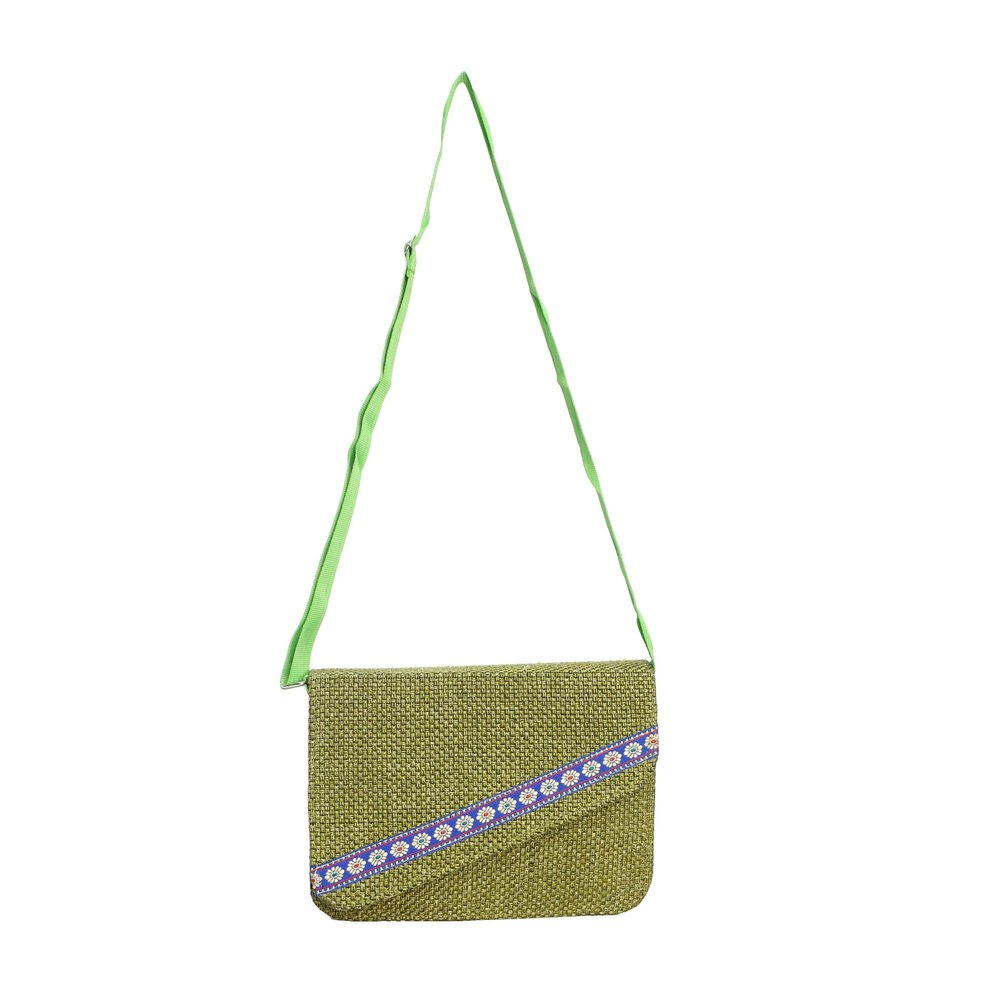 Plain Green Jute Sling Bag