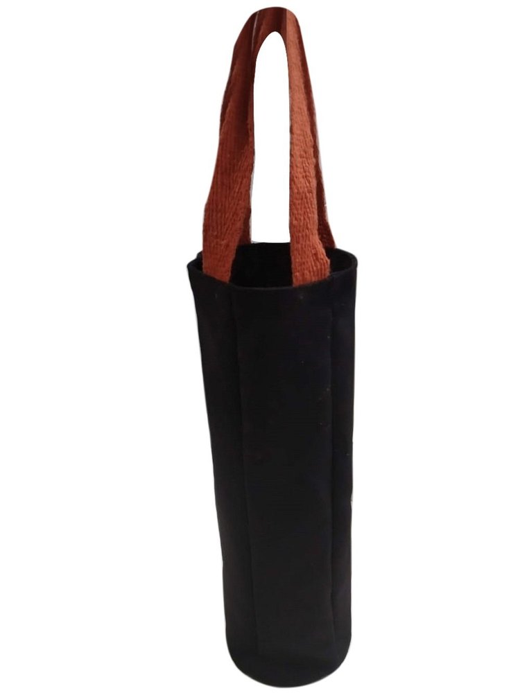 Black Plain Bottle Jute Canvas Bag