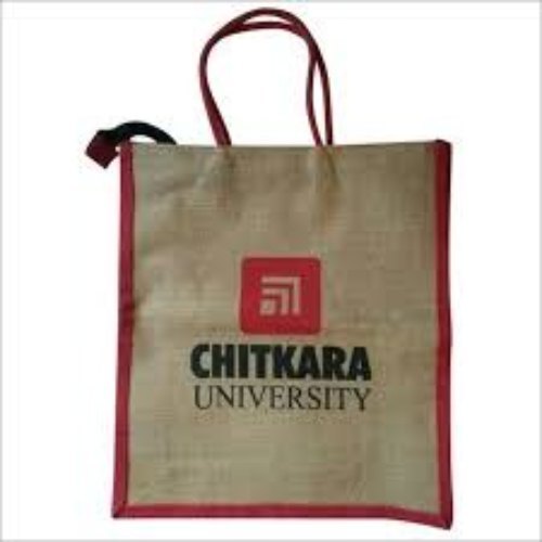 Red and Brown Printed Jute Canvas Bag