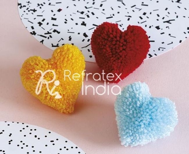 Assorted Acrylic Heart Shape Colorful Pom Pom, Size: 5cm