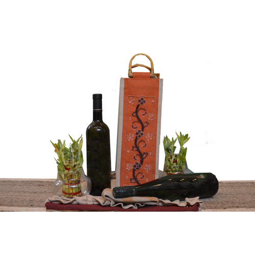 Jute Embroidered Wine Bag