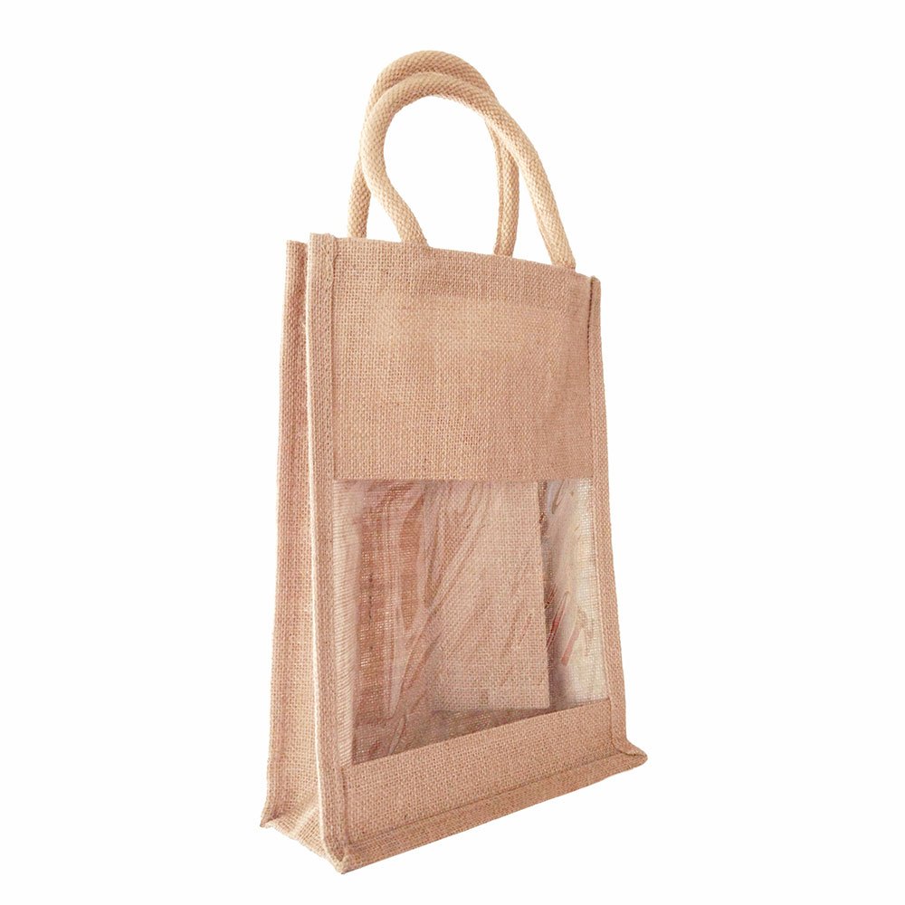 Rope Handle Jute Wine Bag