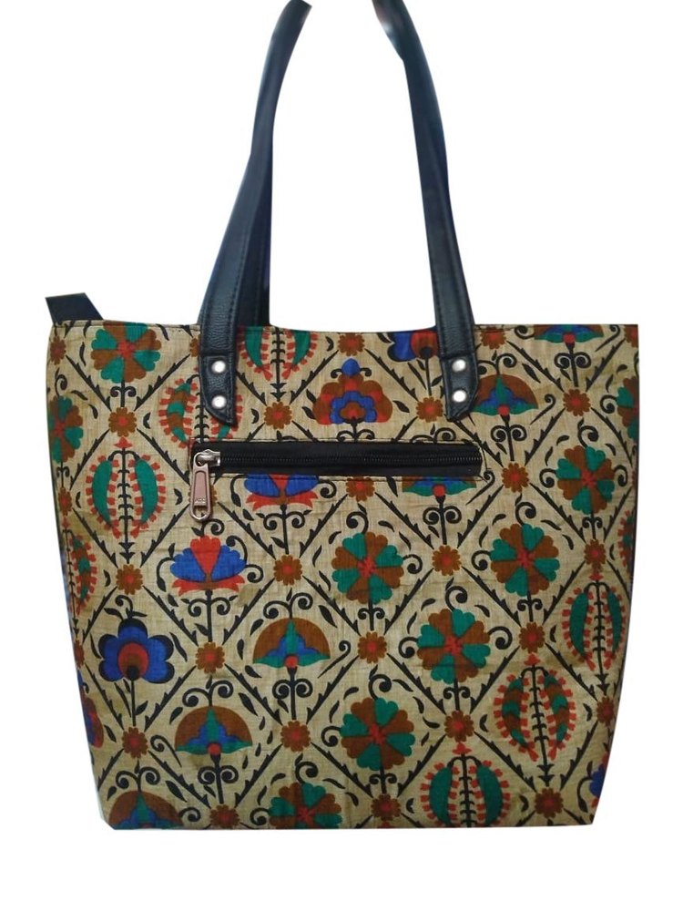 Short Handle Printed Jute Shoulder Office Bag