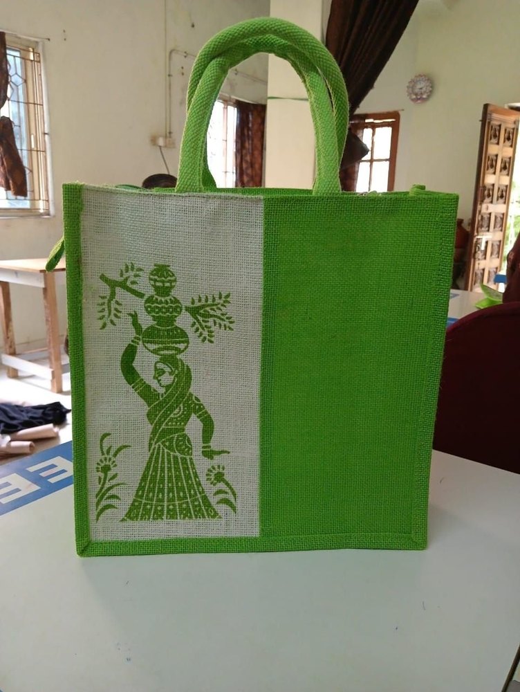 Short Cotton Padded Green Printed jute bag, Size/Dimension: 12h X 12w X 5g