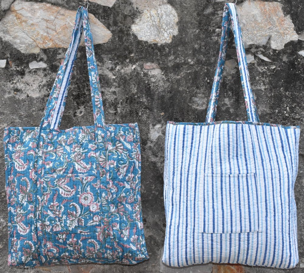 Block Printed Cotton Quilted Tote Bag