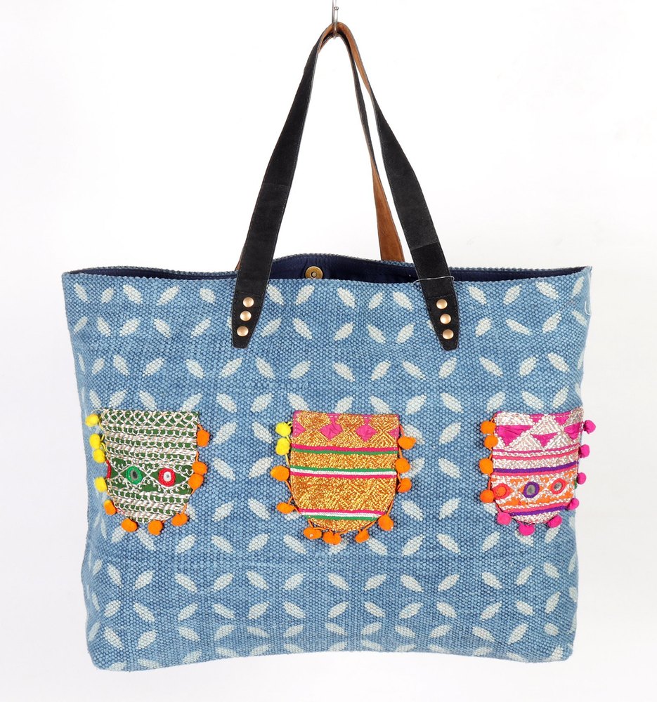 BHAVYA INTERNATIONAL Blue Embroidery Dari Print Bag