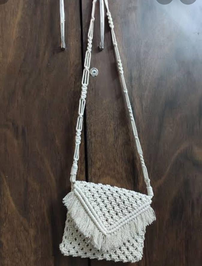 Wooden Weaved Biege Cotton Macrame Bags Purse Handbag, Size/Dimension: Medium