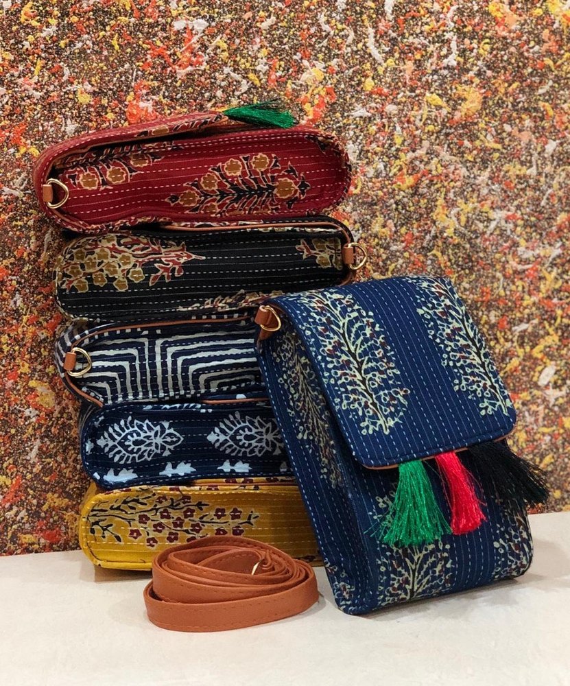 cotton Multicolor Ikkat Print Bags, For Mobile sling