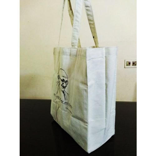 White Printed Eco Friendly Fabric Handle Bag