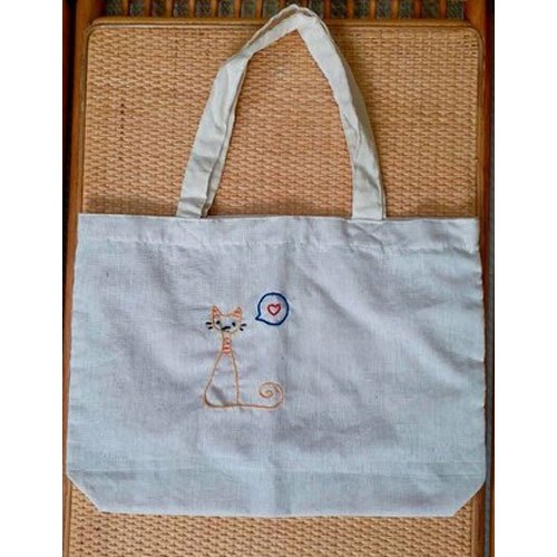 Loop Handle White Embroidered Cotton Bag, Size/Dimension: 12 X 6 Inch