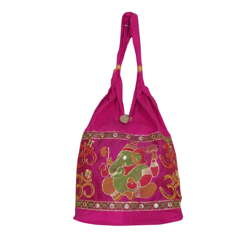 Pink Designer Embroidered Cotton Shoulder Bag