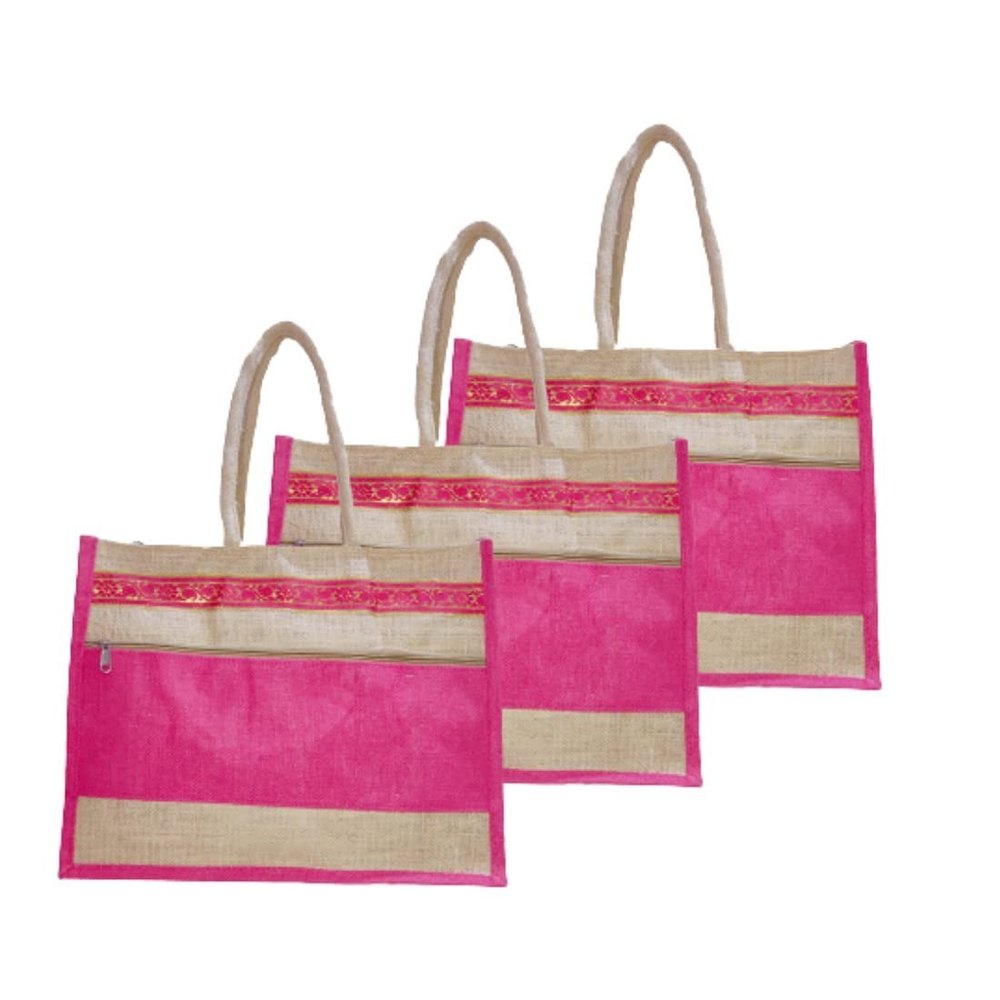 Pink Plain Jute Biodegradable Bags