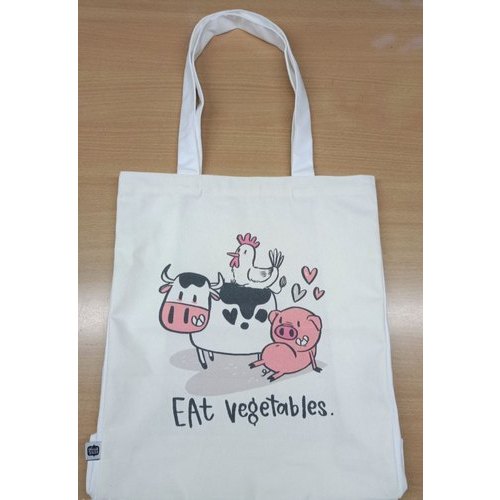 White Loop Handle Printed Cotton Canvas Bag, Size/Dimension: 35x45+10 Cm