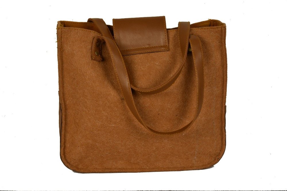 Brown Wool Felt Ladies Handbags For Office, For College, Size: 13W*11.5H