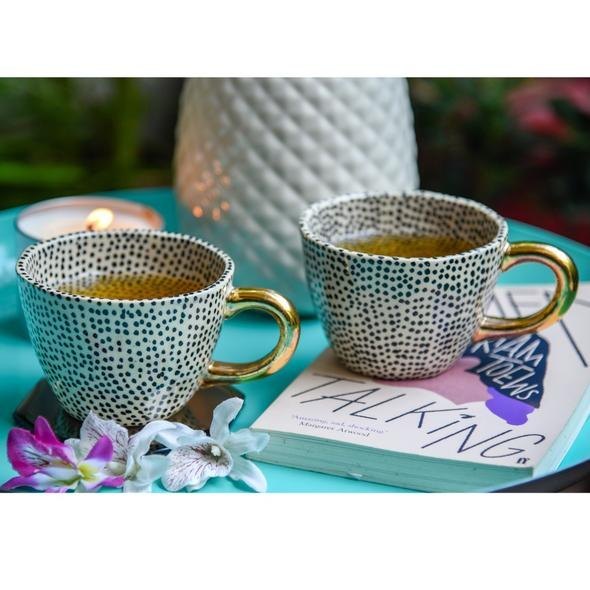 White hand painted Soho Dotty Mugs (Set of Two)