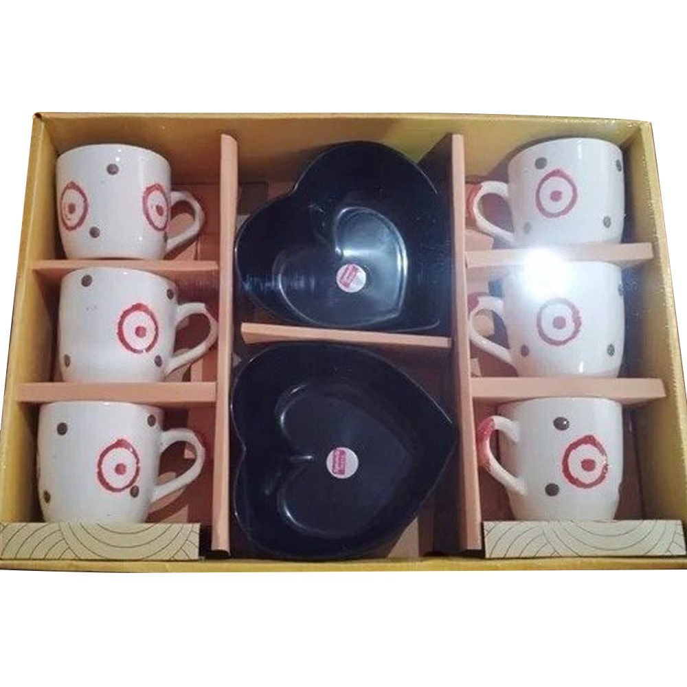 Black and White 8 Piece Ceramic Tea Cup Tray Set, For Home