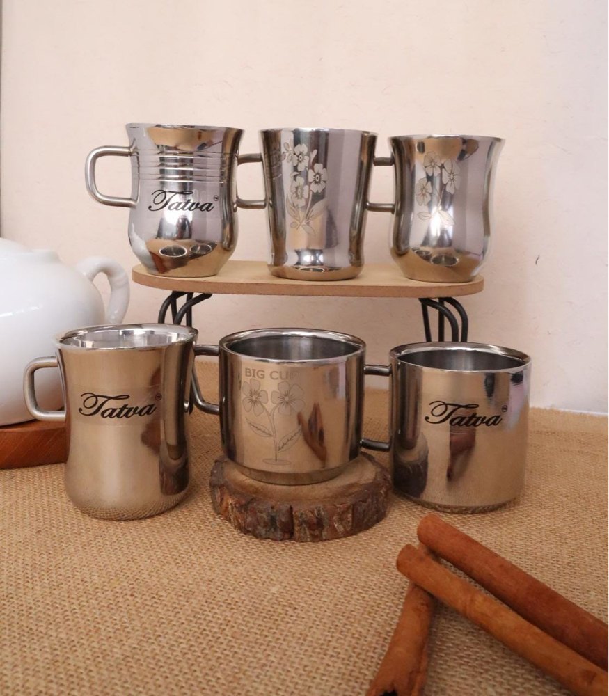 Silver Stainless Steel Double Wall Cup, For Home, Size: Standard