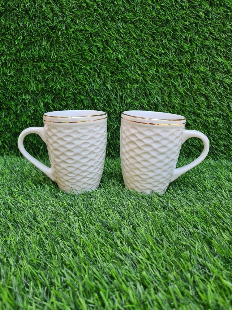 Plain White Milk Mug Gold Line, For Home, Capacity: 350-400 Ml