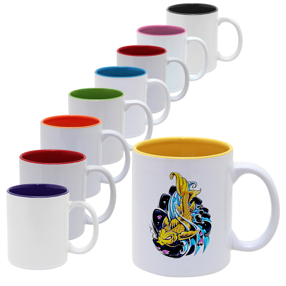 Ceramic 11 Oz Inner Color Coffee Mugs for Sublimation Printing