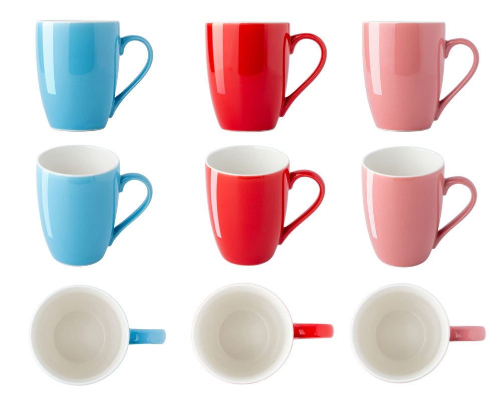 Red, blue and pink Plain Ceramic Coffee Mug Set, Size: 16x6cm