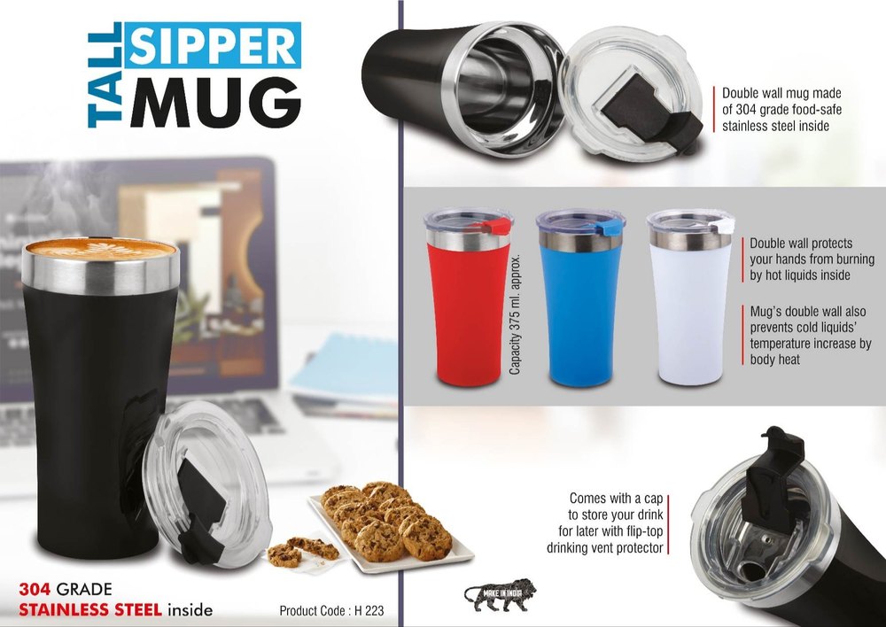 Black Round Tall Sipper Mug H 223, For Gifting