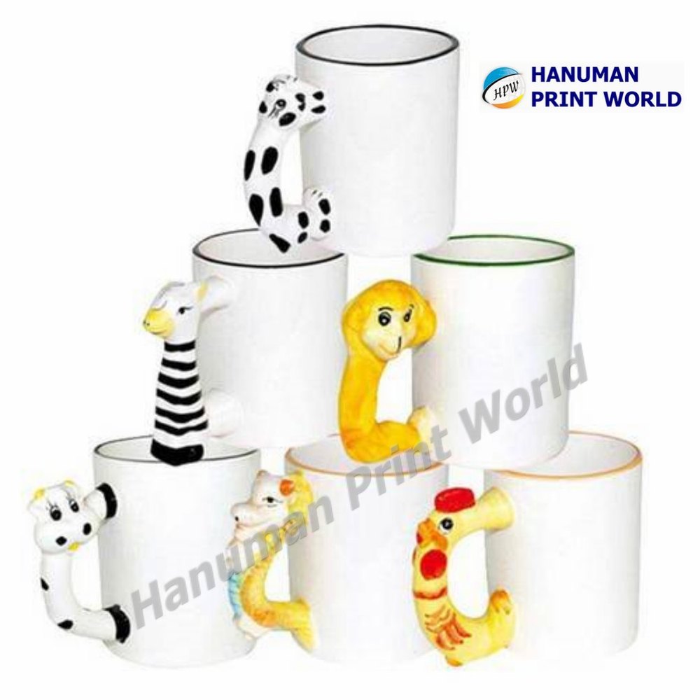 White Printed Animal Mug, Capacity: 300 ml