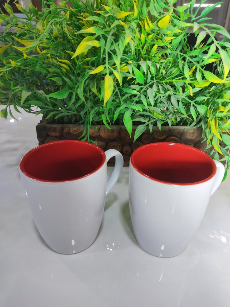 White Ceramic Coffee Mugs Two Tone Conical Curvy, 350ml, Size/Dimension: 12oz