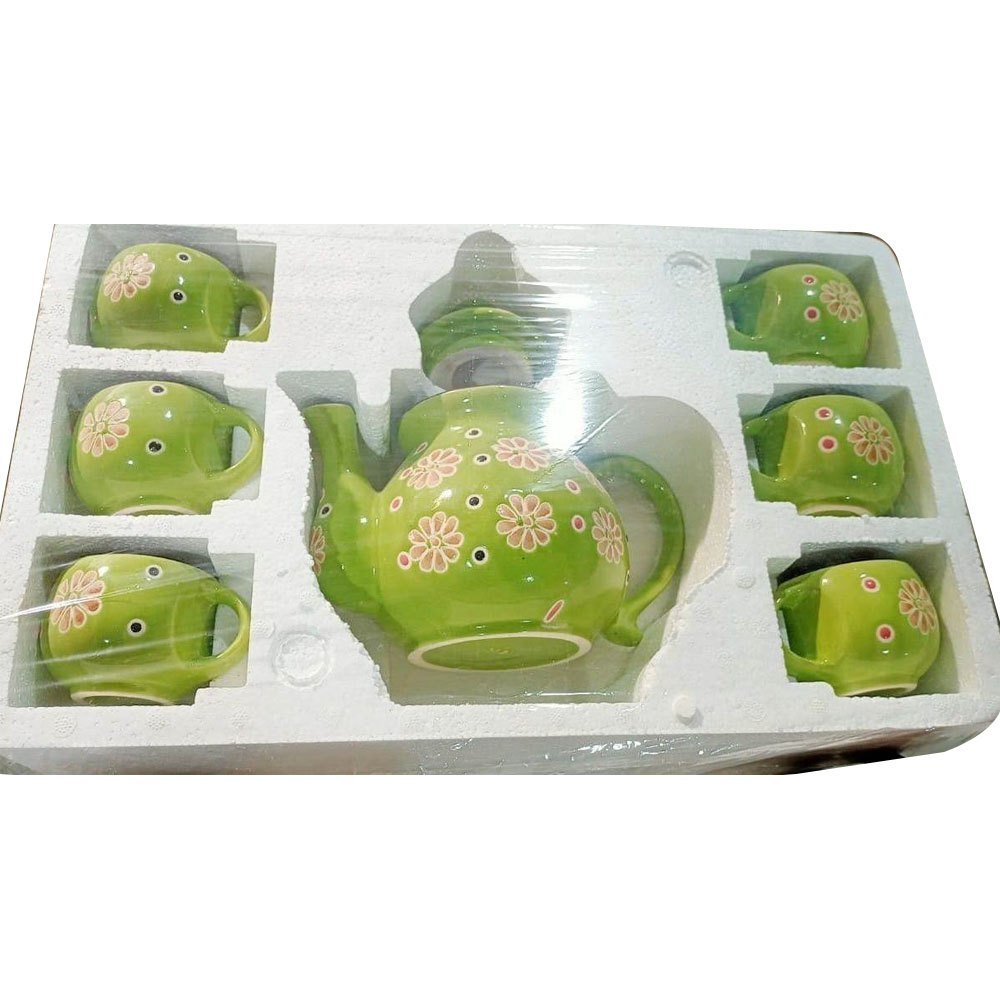 R.P ceramics Printed Ceramic Green Tea Set, Units Per Pack: 6 Cups And 1 Kettle, Capacity: 900 ml