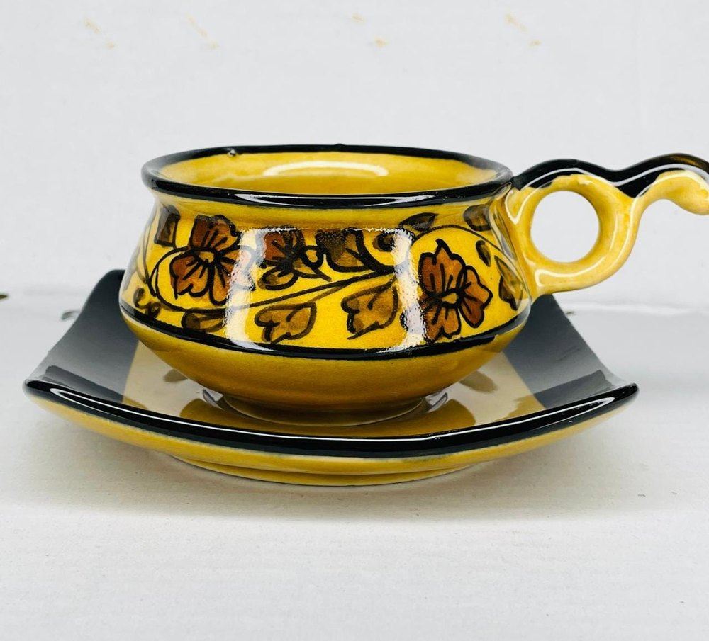 Yellow Ceramic Cup Saucer Set, For Home