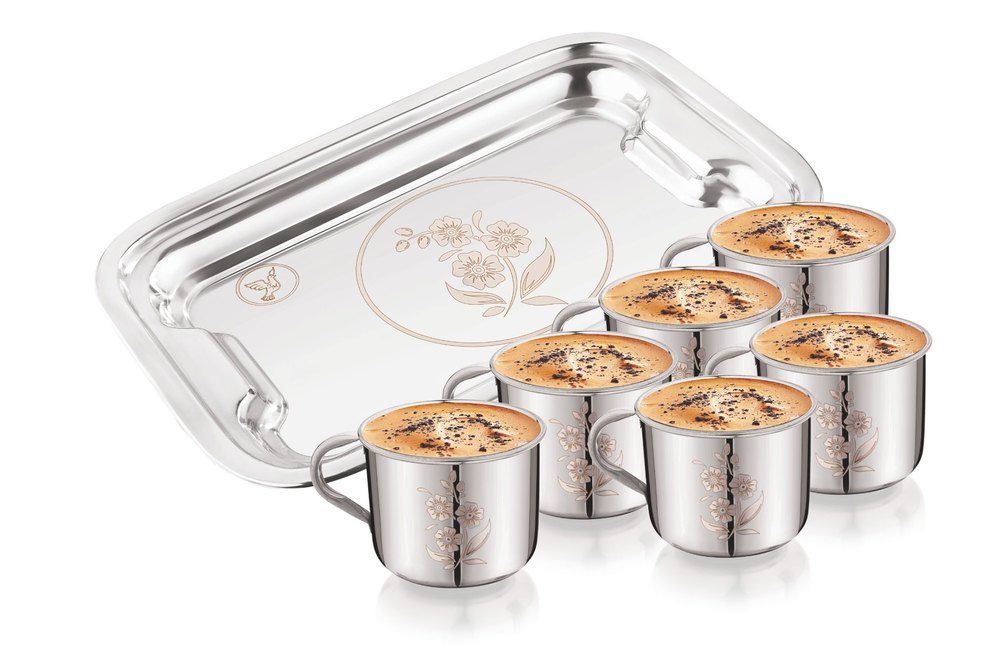 Stainless Steel Royal Deluxe Tea & Coffee Cup Set - Laser Design (140ml)