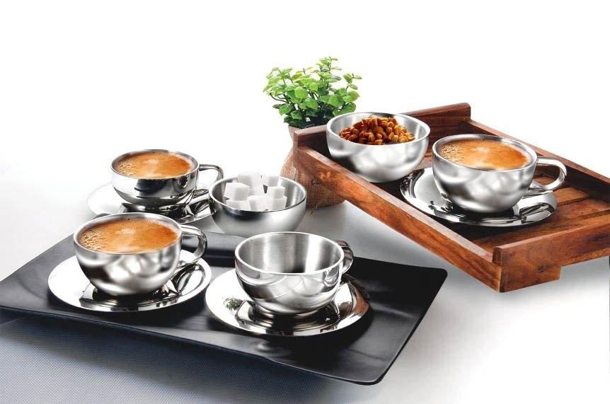 Losange Silver Double Wall Tea Set Georgia Tea & Snack Set Of 10Pcs, For Home