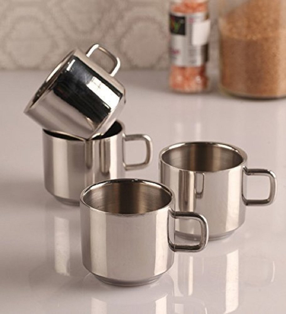 Polished Stainless Steel Tea Cup Set, For Home