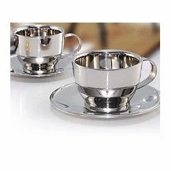 Traditional Look Mirror Polished Stainless Steel Tea Saucer Serving Set, Grade: 202, Size: 90 Ml