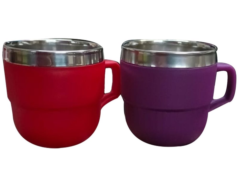 Polished Red and Purple Stainless Steel Tea Cup Set, Grade: SS 304, Size: 3inch