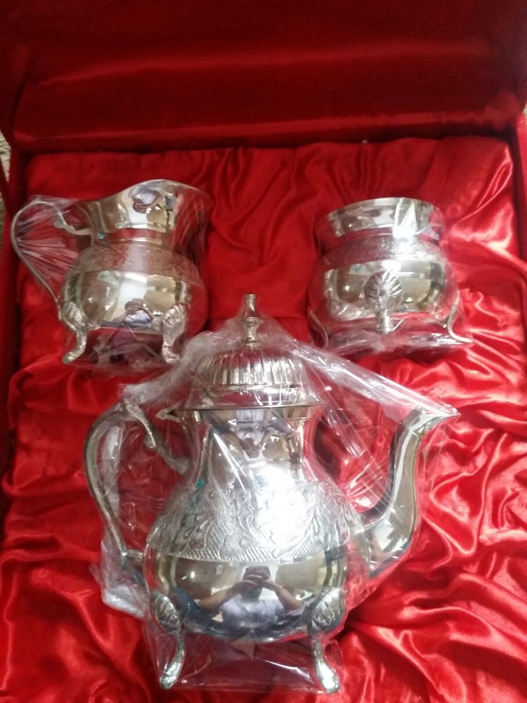 Silver Brass Stainless Steel Tea Set, For Home